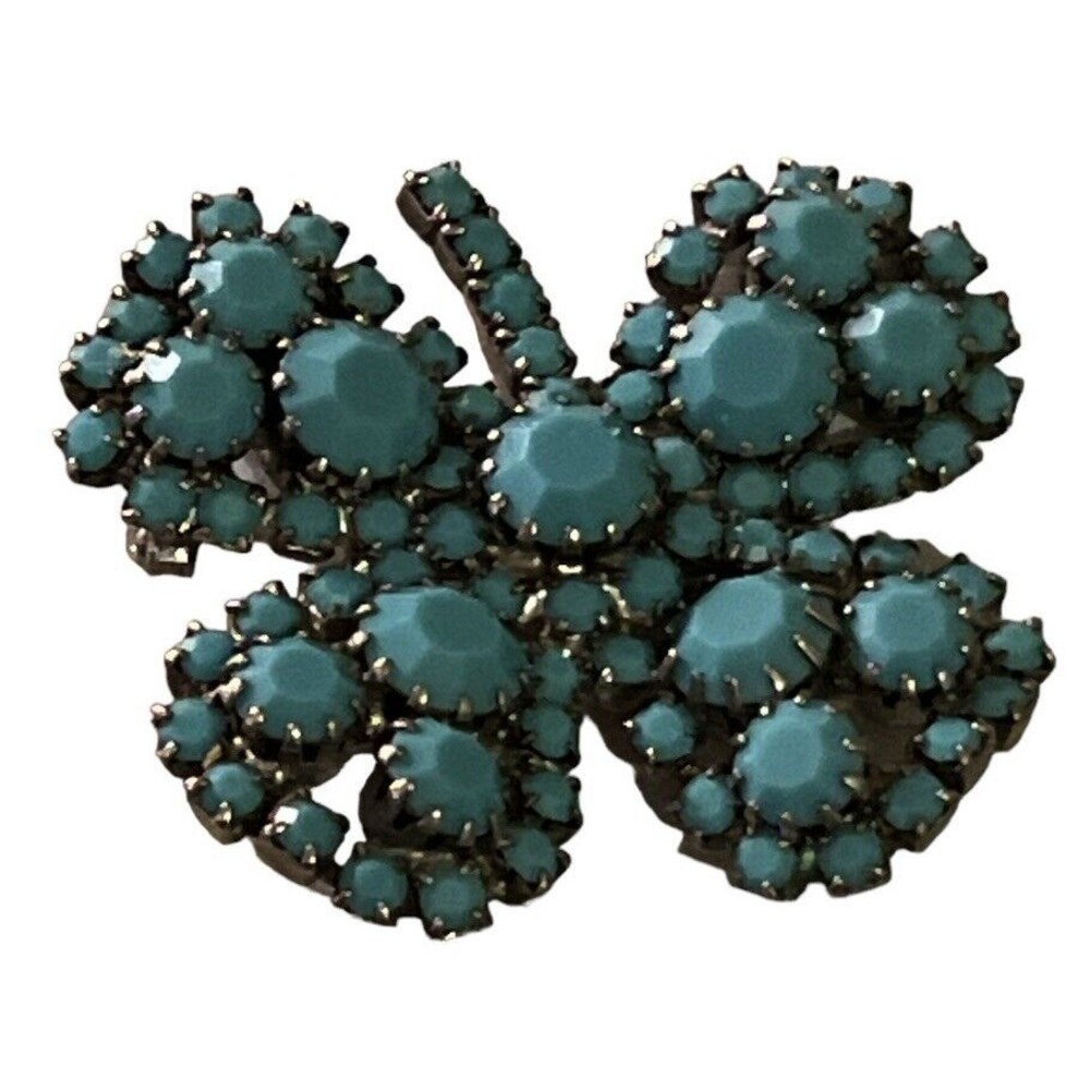 Vintage 1970s Turquoise four leaf clover pin